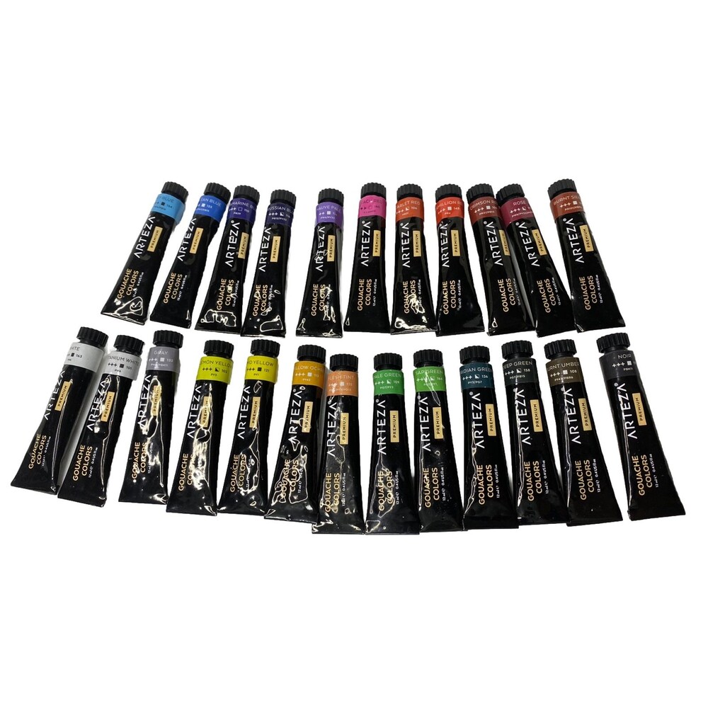 Arteza Premium Metallic Gouache Paint | 12ml Tubes Lot of 24